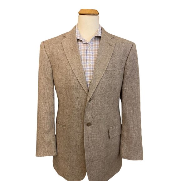Towncraft 100% Silk Sport Coat Mens 42R Tan‎ Tweed Two-Button Jacket Blazer - Picture 1 of 16